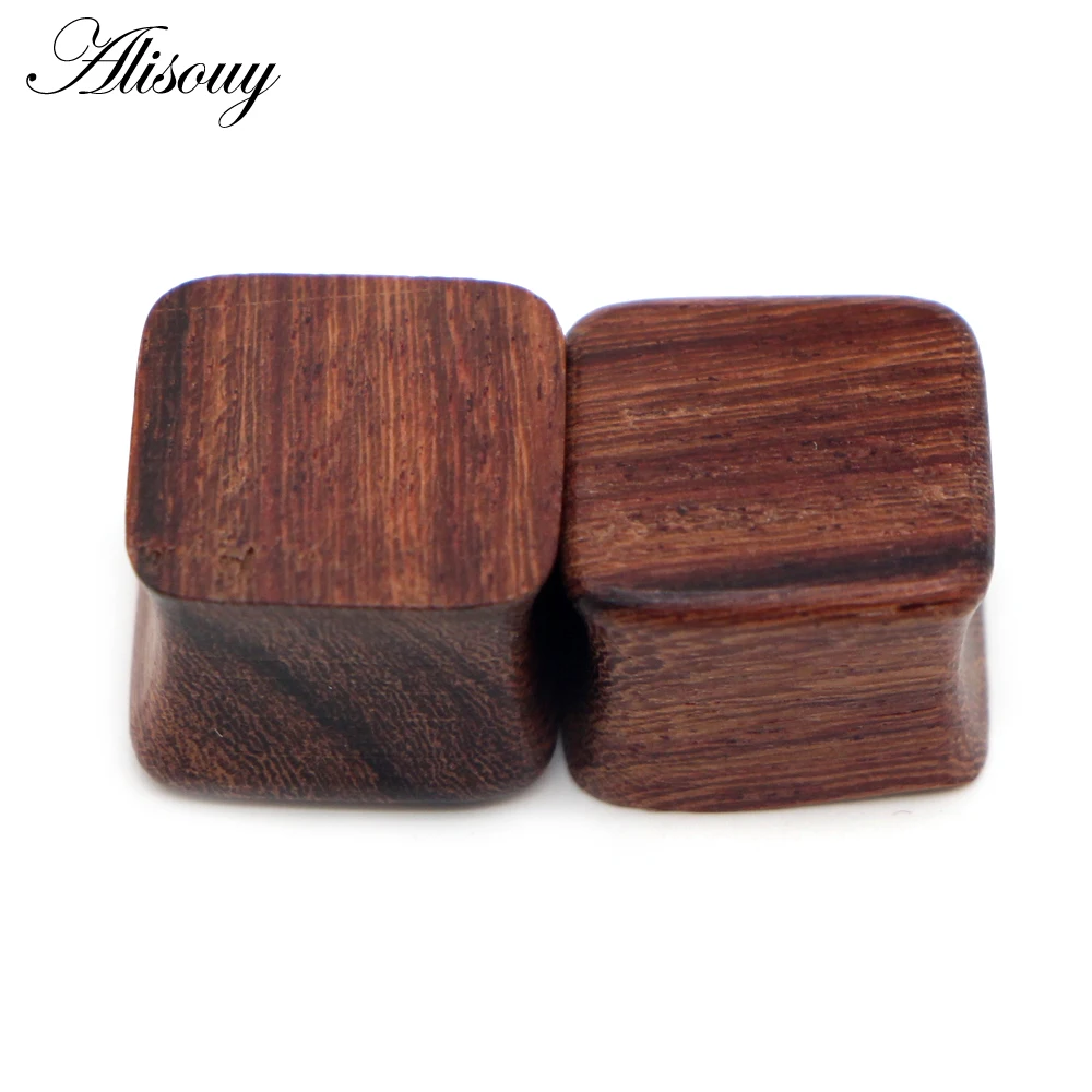 Alisouy 2pcs Square Wood Flesh Ear Plugs and Tunnels Expanders Gauges Earrings High Quality Body Piercing Jewelry 8mm-25mm