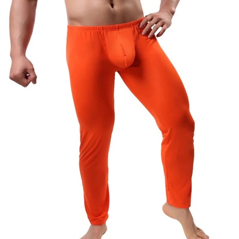 2XL Mens Sleep Bottoms Sexy Erotic Big Pouch Pants Ice Silk Ultra-thin See Through Trousers Gay Legging Lounge Pants Sleepwear