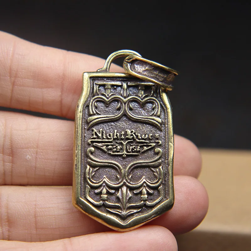 Vintage Skull Head Hanging Tag Lanyard Pendants for Keychain Punk Rock Hip Hop Men Trendy Jewelry Pure Brass Cool Keyring Charms - view 3
