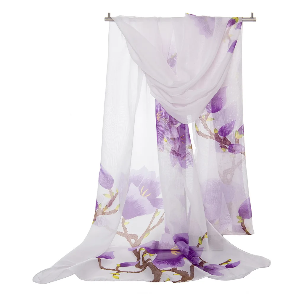 160*55 centimetri Nuovo di Modo della donna della stampa sciarpa di chiffon di modo selvaggio scialle protezione solare Fiore floreale della ragazza