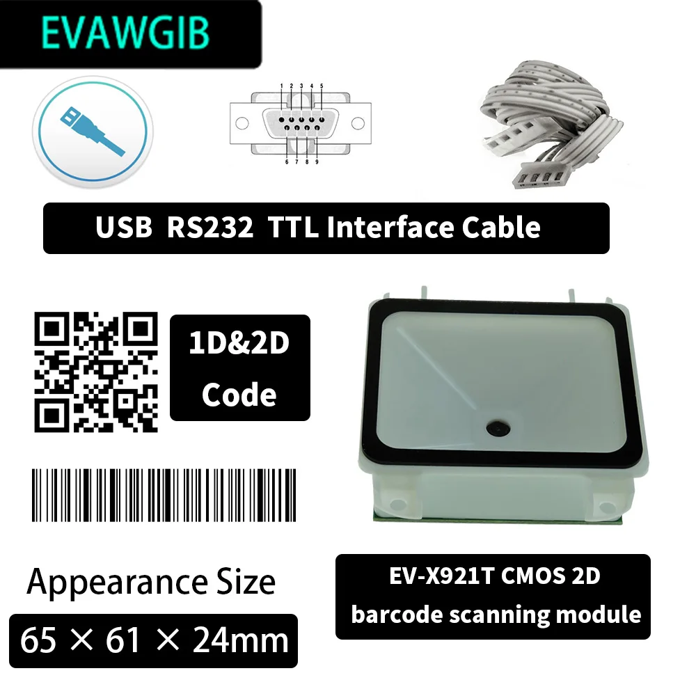 Imagem -04 - Evawgib Ev-x620 Laser 1d Módulo de Digitalização de Código de Barras Fixo Ev-x821t Cmos 2d Mini Tamanho Módulo de Digitalização de Código de Barras