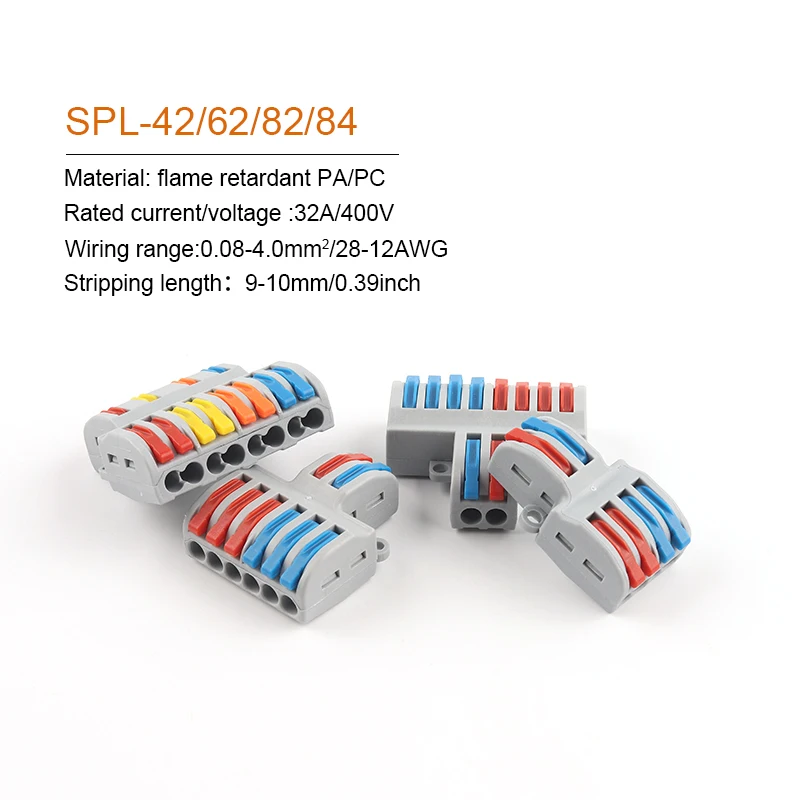 SPL Fast Wiring Splitter 42/62/82/84 Wire Splicing Connector Compact Cable Push-in Conductor Terminal Block With Operating Lever