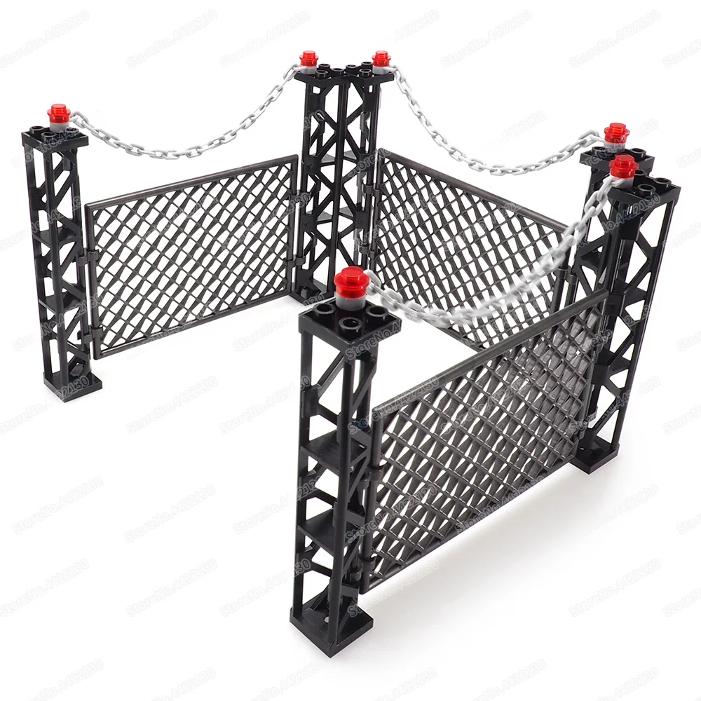 Military Base Pillar Isolation Iron Chain Power Grid Building Block Assembly Figures Captivity Model Child Gift Educational Toys