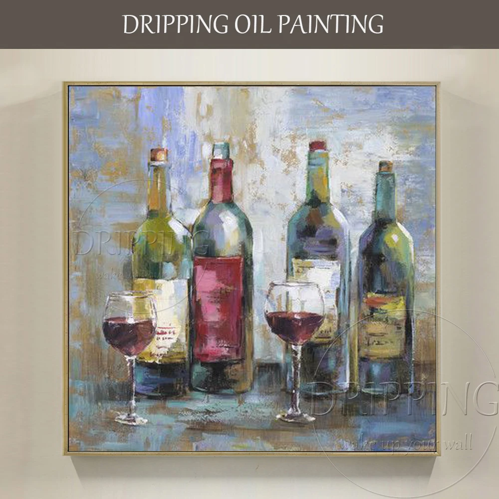 Professional Artist Hand-painted High Quality Wine Bottle Oil Painting on Canvas Abstract Wine Oil Painting for Hotel Decoration