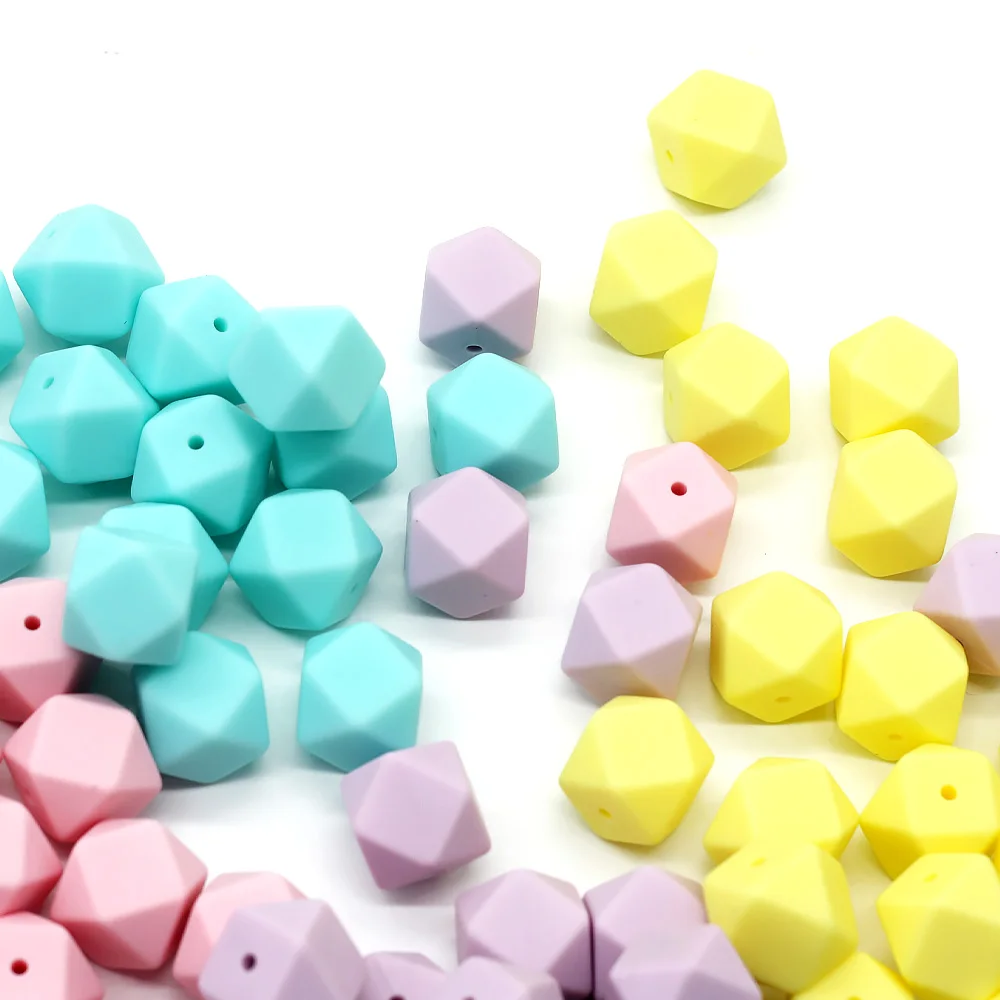 Silicone Beads Mini Hexagon 14mm Baby Teething Toys Necklace Food Grade Baby Teether BPA Free DIY Silicone Jewelry