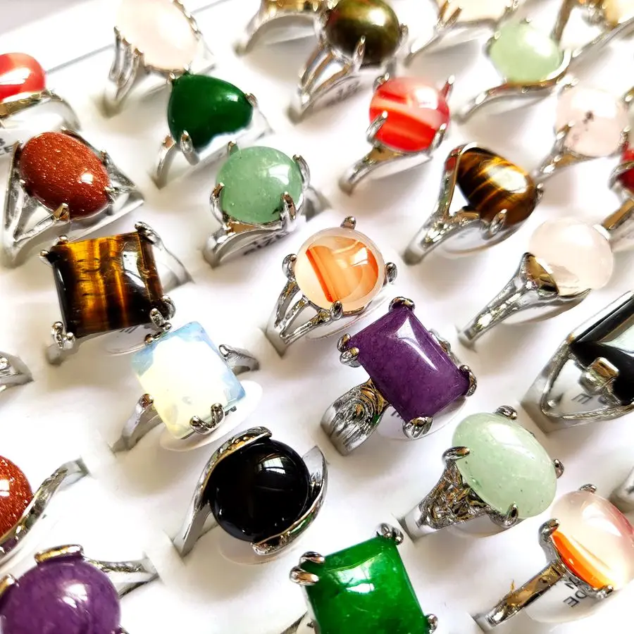 12pcs/lot المرأة سحر الدائري الفضة مطلي الملونة الحجر الطبيعي خواتم خمر هدايا مجوهرات الزفاف #6