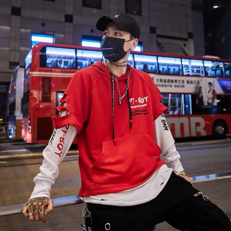 Sudadera informal con capucha para hombre, suéter de Color rojo, negro y blanco, Moda de Primavera y otoño, 2022