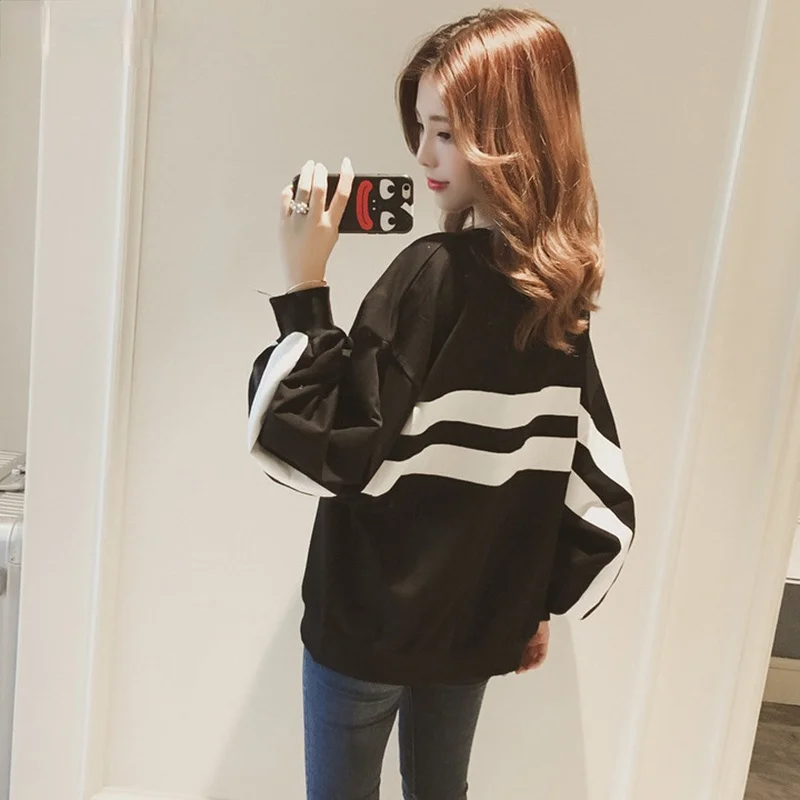 

Hoodies Women Simple Trendy Loose Striped O-Neck Casual Sweatshirt Long Sleeve Korean Womens Pullover Soft Thin All-match hoodie