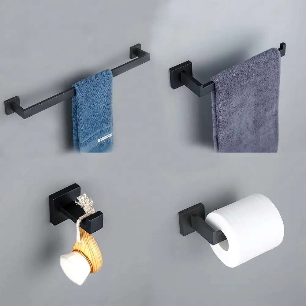 Bad Zubehör Bad Hardware Set Schwarz Robe Haken Handtuch Schiene Bar Rack Bar Papier Halter Regal – Detail 12