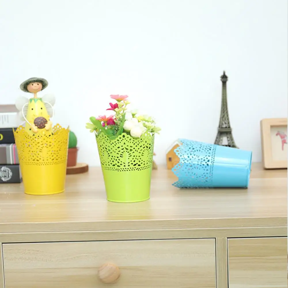 Sales at Bottom Price Flower Pots Fashion Hollow Candy Color Dry Flower Pot Bucket Bonsai Home Office Decoration Garden Supplies