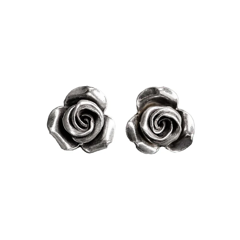 Women\'s Silver Color Stud Earrings Vintage Rose Flower Shape Earrings Wedding Band Bridal Earrings Lover\'s Gifts Party Jewelry