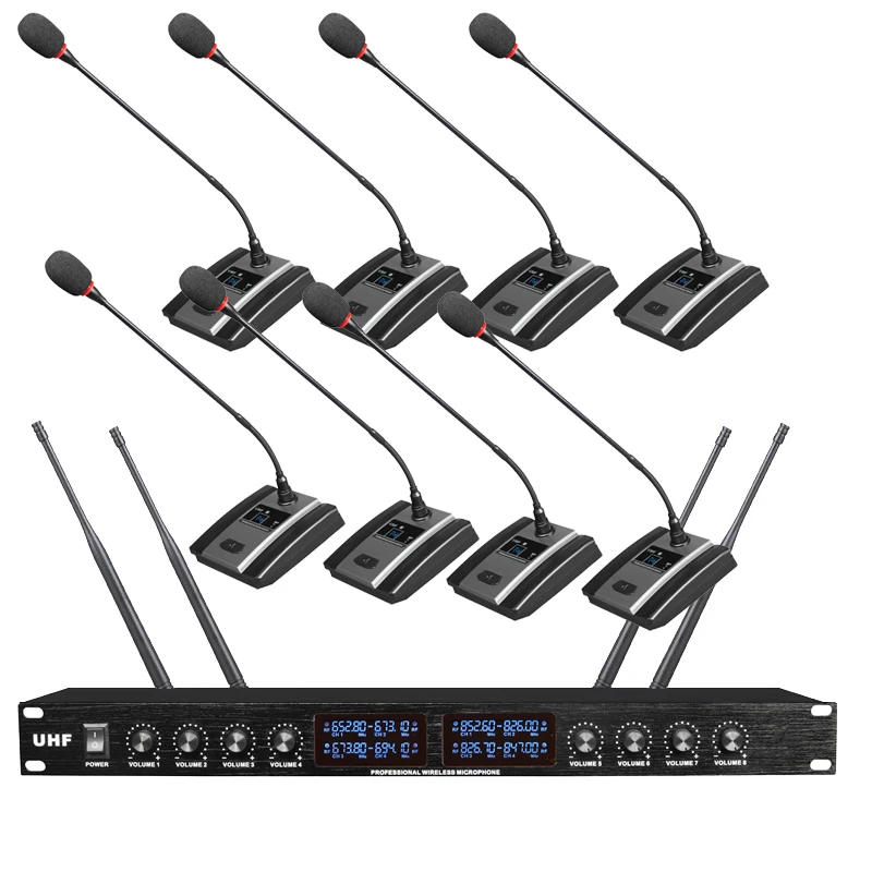 

Professional 8 Channel Wireless Microphone System 8 Table Conference Gooseneck Mic UHF Fixed Frequency Anti-Interference