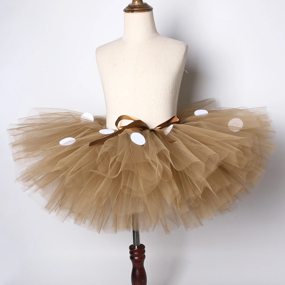 Fluffy Brown Deer Girl Tutu Skirt Christmas Costume Kids Reindeer Tulle Skirt for Halloween Carnival Children Outfit 1-14 Years