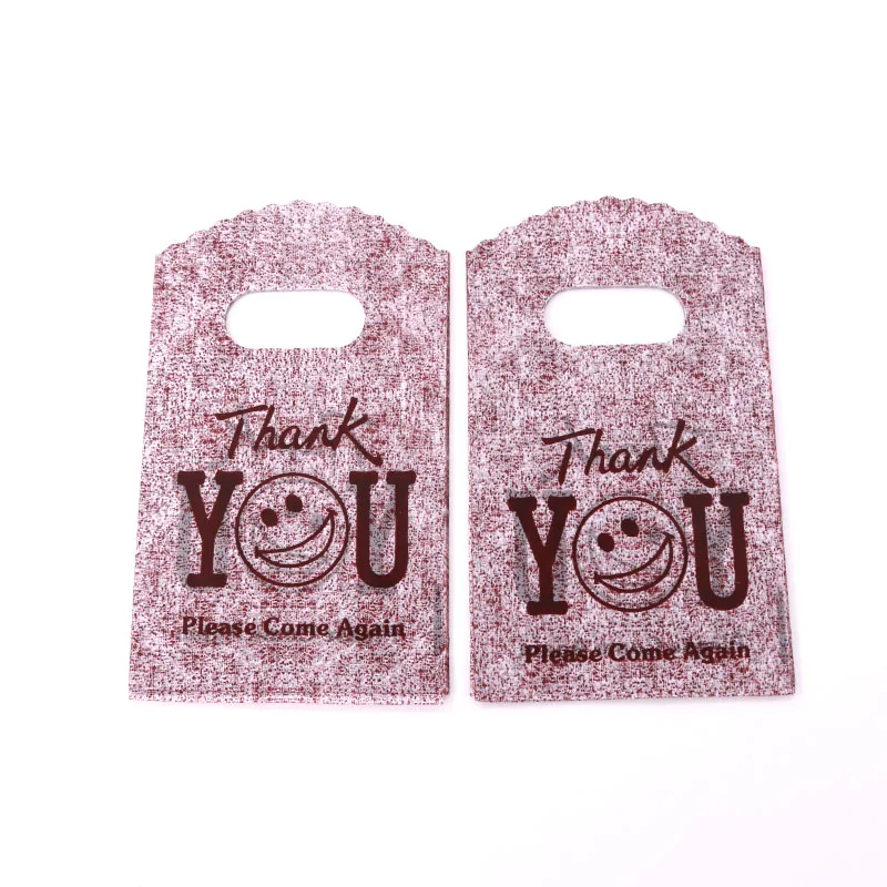 Mini 50pcs 9*15cm coffee Thank you Pretty Plastic Jewelry Gift Packaging display Carrier black Bags With Handle For Shopping