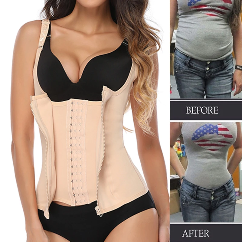 Women Waist Trainer Body Shaper Slimming double closure Waist Cincher Corset Tank Top Push Up Vest Tummy Belly Girdle Modeling