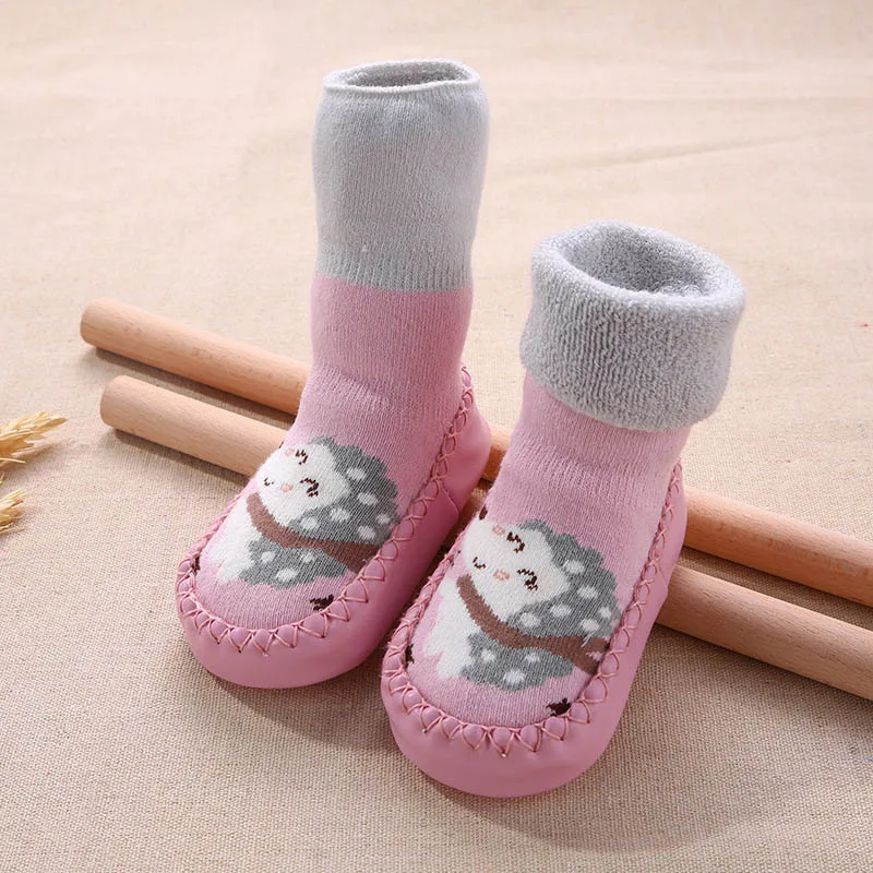 6 Months To 3 Years Old Baby Rubber Shoes Toddlers Infant Sock Cartoon Animal Pattern Anti-slip Warm Terry Winter Baby Shoes