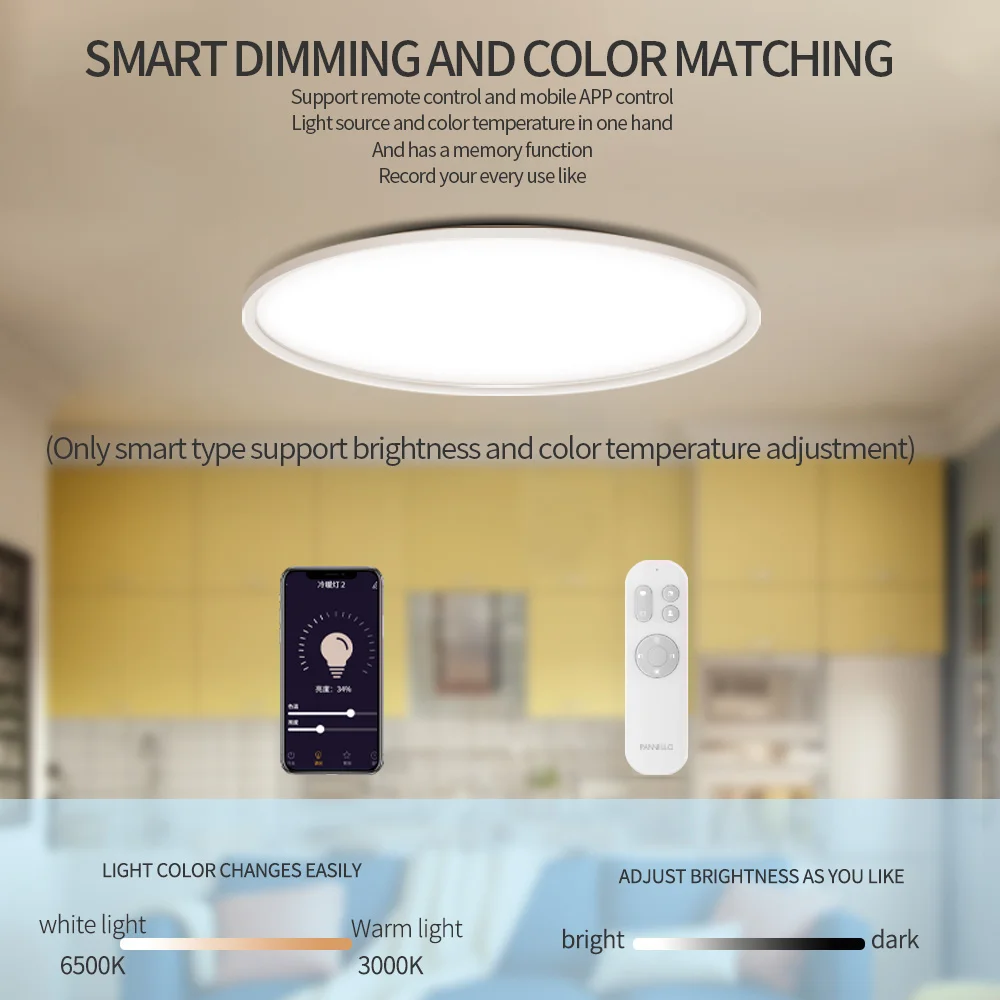 Paurller Smart LED Ceiling Light Moon Shadow Air520 Round Fixture Ultrathin Modern Lamp Dimmable For Living Room Kitchen Bedroom