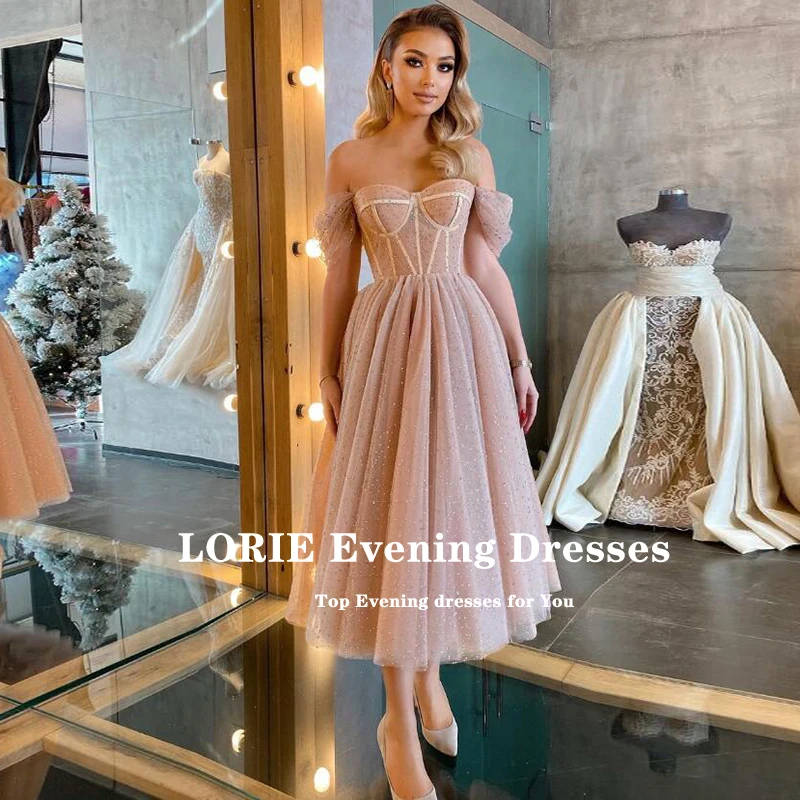 LORIE Vintage Prom Dresses Off the Shoulder Tulle lucido abito da sera su misura abito da festa per la laurea 2021