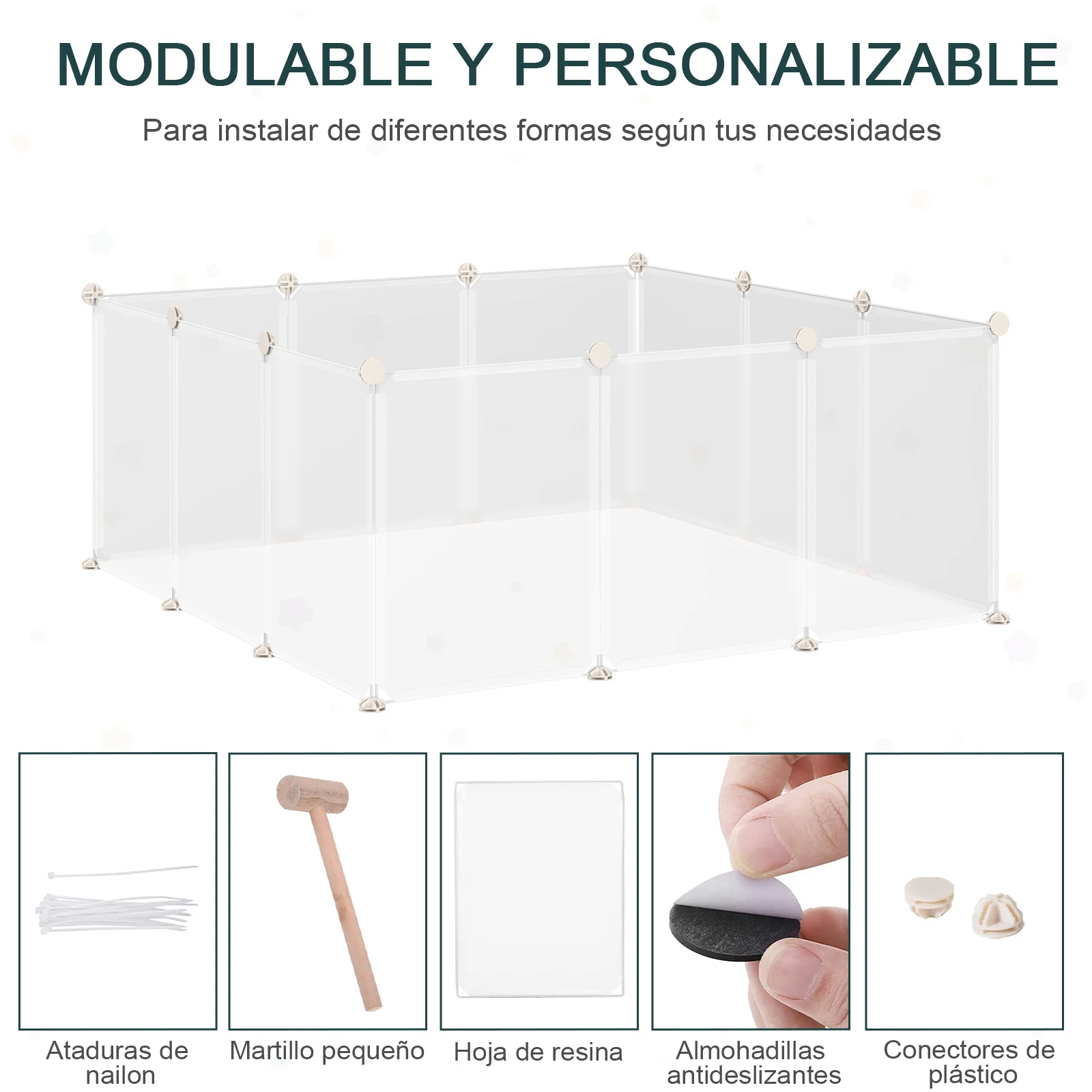 Pawhut Modularer Tierzaun aus Metall mit 12 Paneelen für Meerschweinchen und Welpen – Detail 5
