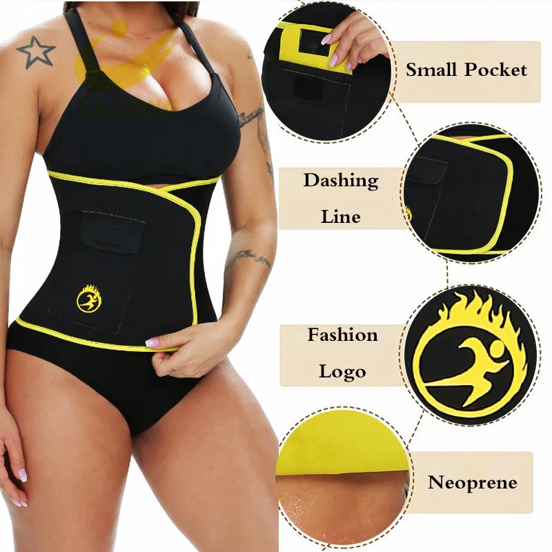 LAZAWG Waist Trainer Belt Waist Trimmer Slimming Body Shaper Sports Girdles Workout Belt Weight Loss Cincher with Pocket Intimat