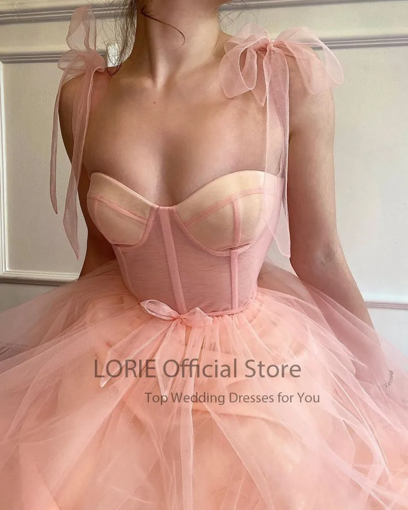 LORIE Fairy Pink Prom Dresses Spaghetti Strap A-Line Arabic Evening Gown Blush Pink Long Celebrity Party Dress for Graduation