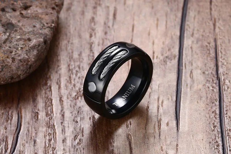 Fashion Jewelry 8MM Wia Polished Titanium Ring Black Korean Men\'s Personality Ring Ring