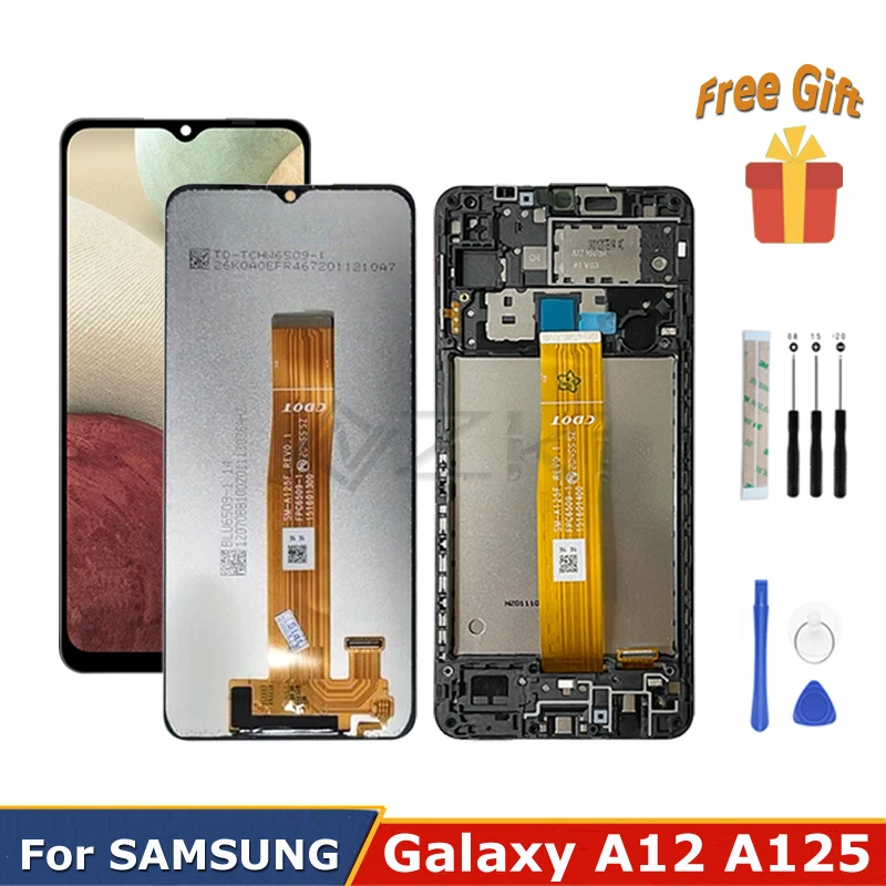 ЖК-дисплей 6,5 дюйма для Samsung Galaxy A12, A125, A125F/DS, полный сенсорный экран, дигитайзер в сборе, сменная деталь с рамкой, инструменты для ремонта