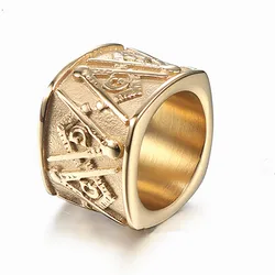 Masonic Ring For Men Square Ring Stainless Steel Freemason Totem Jewelry Hippop Street Culture Mens Gift Women Ring Wholesale