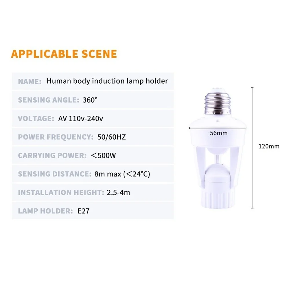 AC 110-220V 360 Degrees PIR Induction Motion Sensor IR infrared Human E27 Plug Socket Switch Base Led Bulb light Lamp Holder