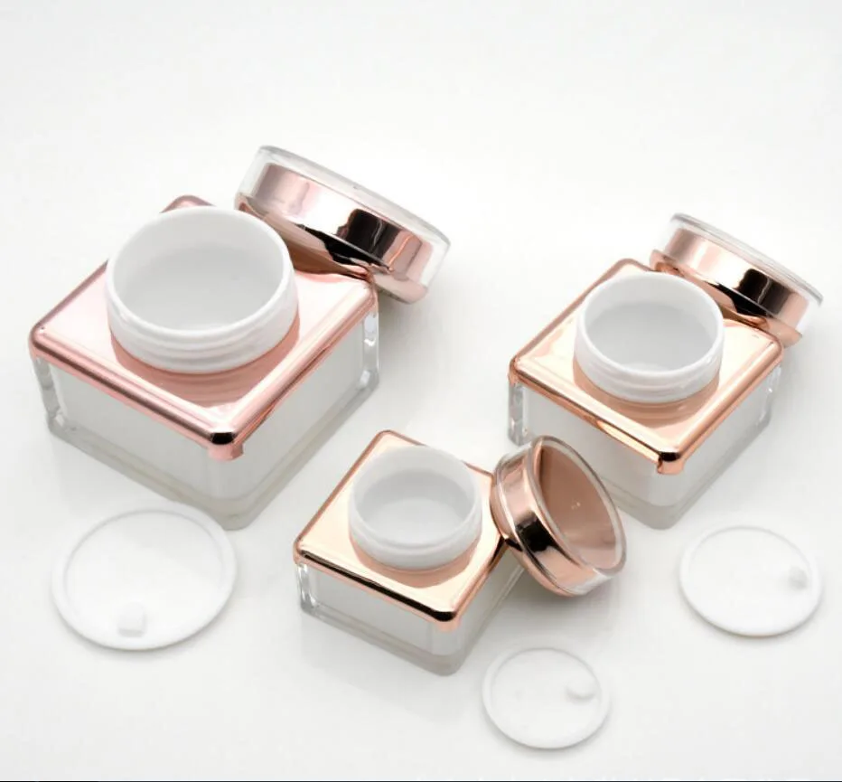 5g kwadratowy kształt perłowo-biały plastikowy akrylowy słoik butelka doniczka esencja / serum do oczu / krem / próbka testowa puszka / opakowanie kosmetyczne do paznokci