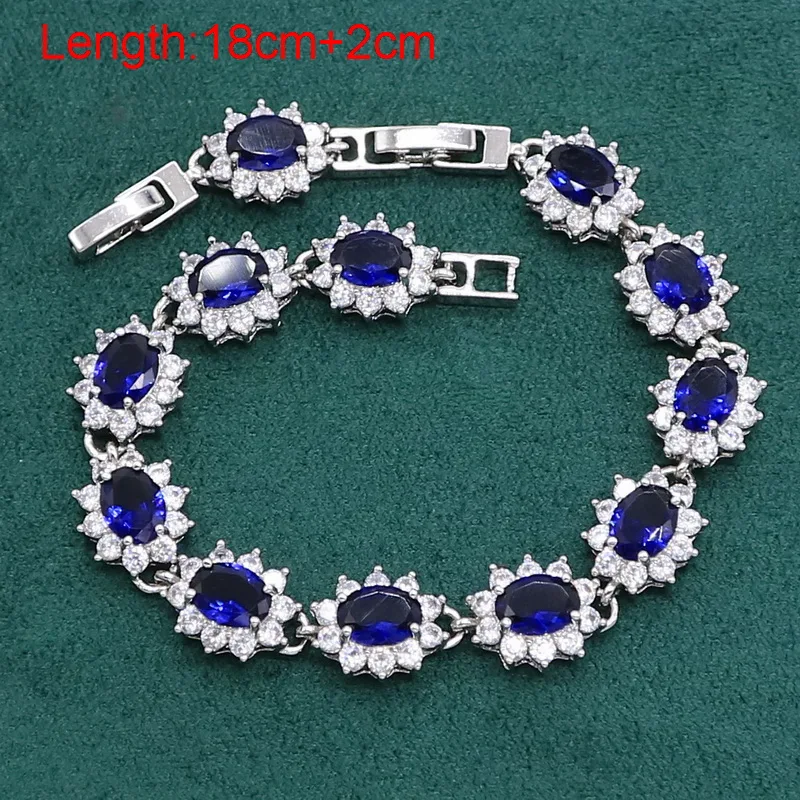 Blue Sapphire 925 Sterling Silver Jewelry set for Women Wedding Party Bracelet Earrings Necklace pendant Ring Birthday Gift