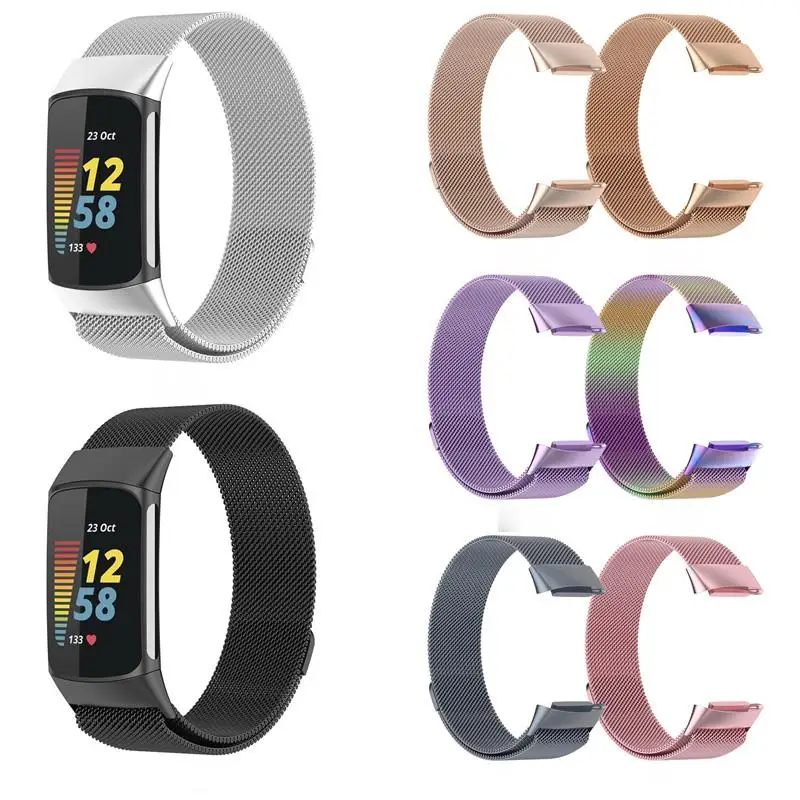 Metal Band For Fitbit Charge 5 6 Smart Wacth Mesh Magnetic Loop Sport Strap For Fit bit Charge 5 6 Bracelet Stainless Steel