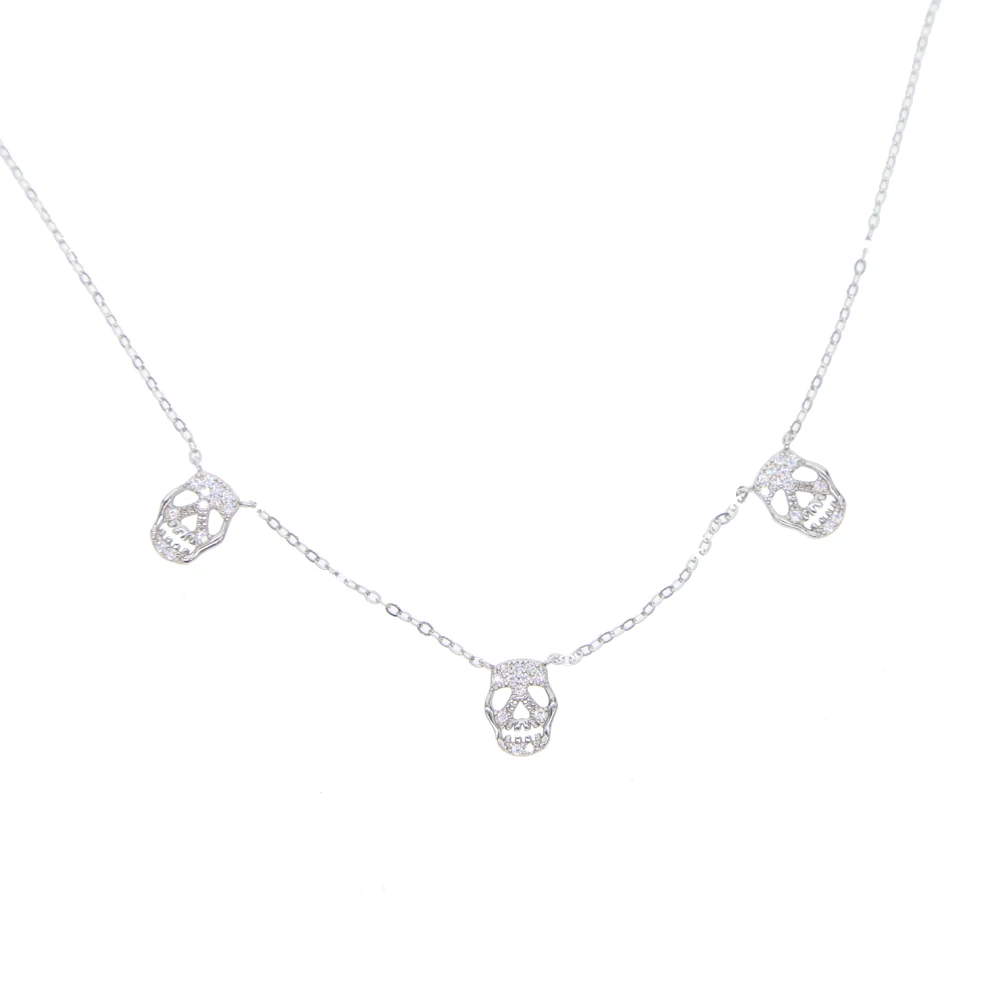 2019 skull style 925 silver Women pendant Silver skull necklace full cz headphones punk necklace jewelry Clothing Accessories