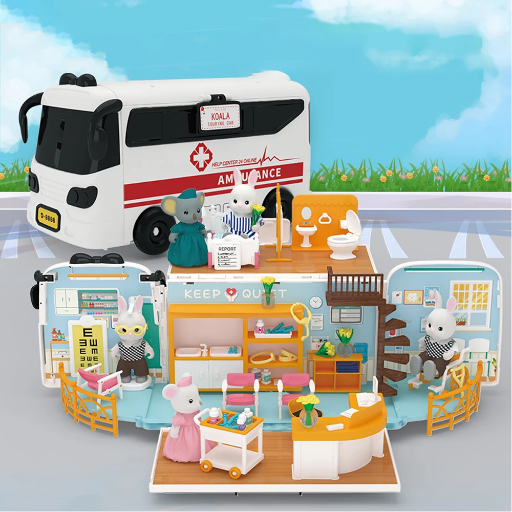 

Ambulance Doctor Bus Forest Family DIY Miniature Furniture Dollhouse Accessories Scenes Hospital Car Model Girl Birthday Gift