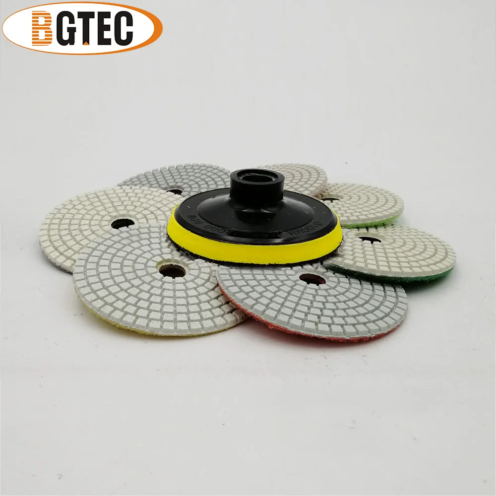 Абразивные полировальные диски BGTEC, 4 дюйма, 7 шт./компл., с подкладками, 100 мм, для гранита, мрамора, керамики