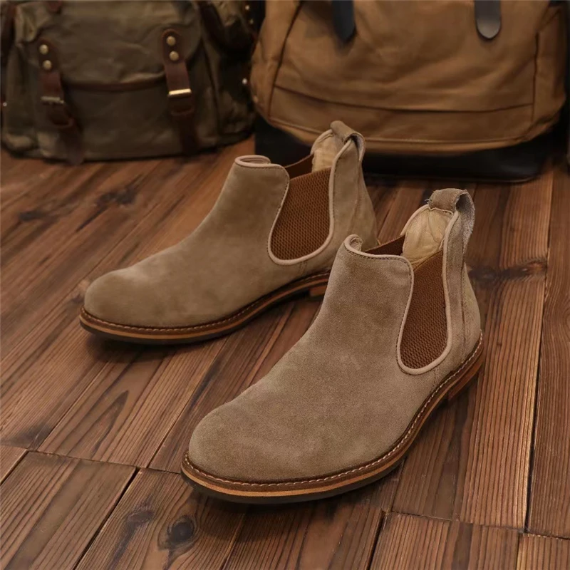 Yomior 2022 Handmade Vintage British Men Boots High Quality Autumn Winter Cow Leather Shoes Round Toe Desert Work Chelsea Boots