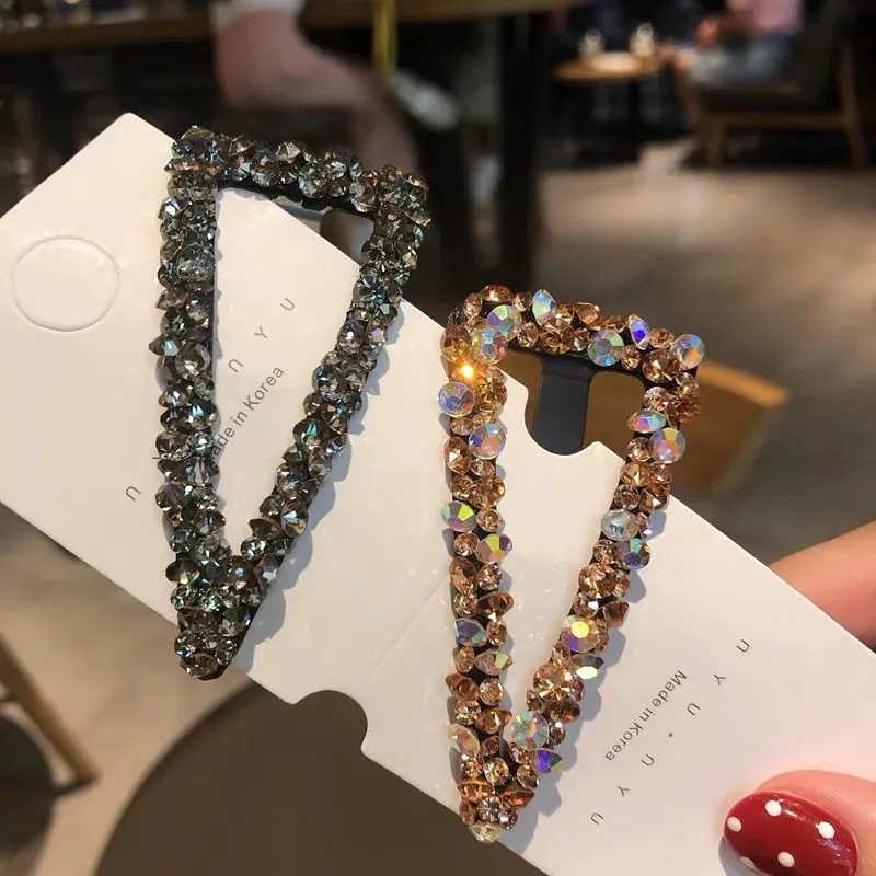 Fashion Girls Women Hair Clips Geometric Imitation Crystal Hairpins Retro Triangle Crystal Hairgrips Hair Accessories for Femme