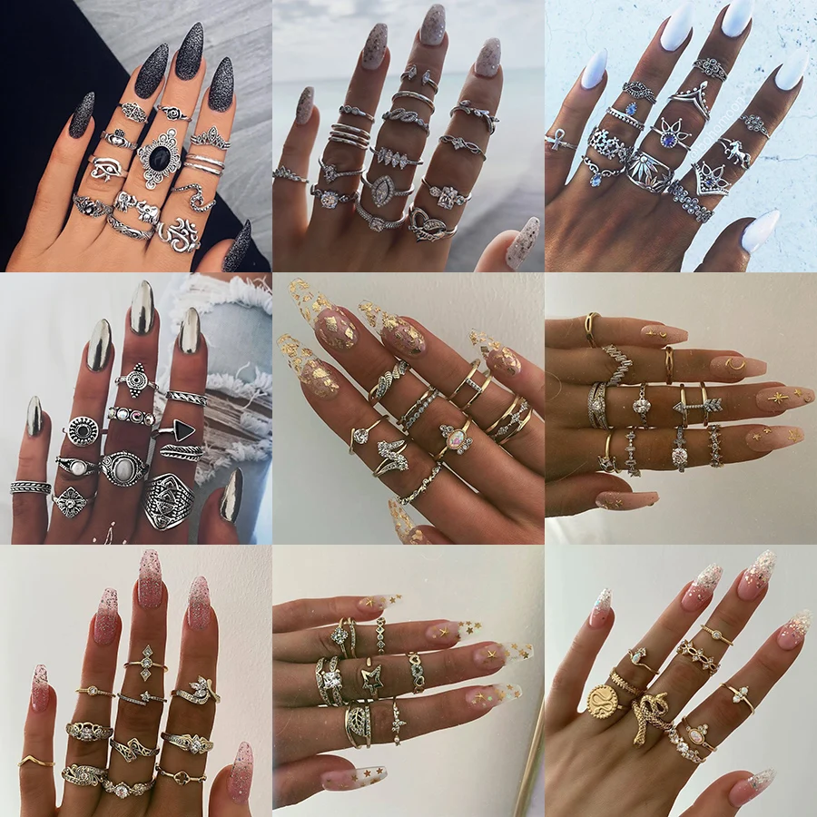 New Bohemian Geometric Eye Star Knuckle Ring Sets For Women Boho Elephant Arrow Charm Finger Rings 2021 Female Jewelry Gift