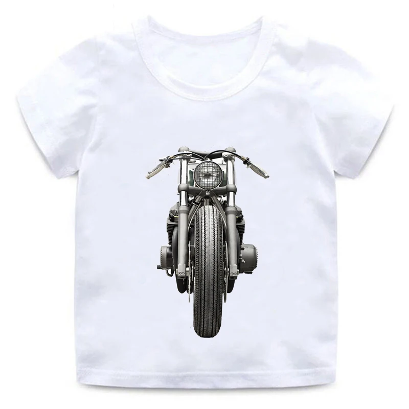 Boys and girls cotton round neck T-shirt retro motorcycle printing pattern summer children comfortable universal casual wear