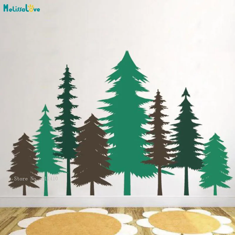 Pine Tree Wall Stickers Set Three Colors Home Decor Kids Baby Room Playroom Nordic Style Nursery Vinyl DIY Decals YT4892