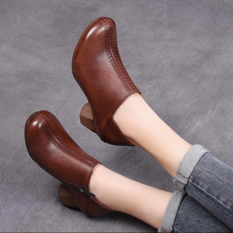2021 Spring Genuine Leather Women Pumps High Heels Shoes For Women Female Soft Autumn Handmade Office Shoes