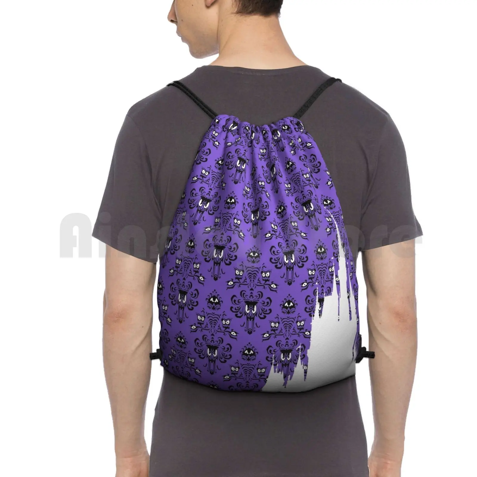 Magic Castle Silhouette Haunted Mansion Wallpaper Backpack Drawstring Bags Gym Bag Waterproof World Haunted Mansion