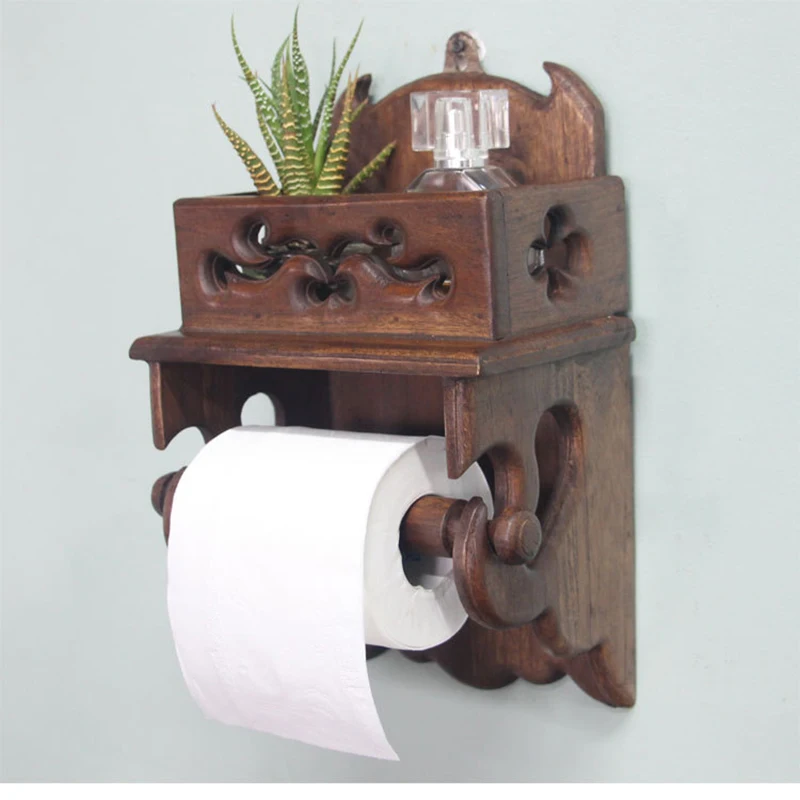 WHYOU Creative Delicate Furnishing Article Retro Thai Style DIY Unique WC Wood Turban Towel Rack Home Hotel Decoration