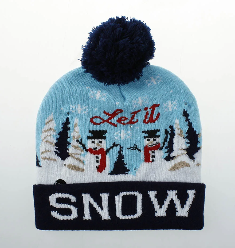 New Style! LED Christmas Hat Beanie Light Up Illuminate Warm Hat 48 Patterns New Year Snowman Sweater Hat Christmas Decorations