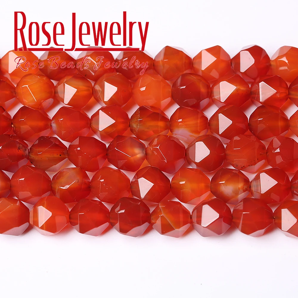 Natural Stone Faceted Red Agates Carnelian Round Gem Beads  15