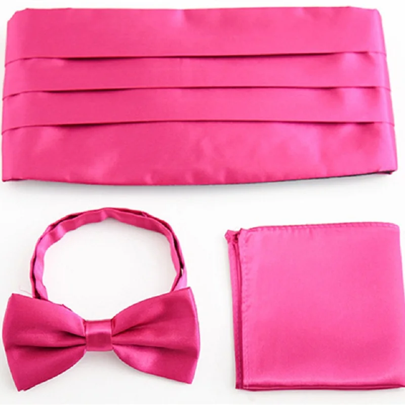 Men accessories wide elastic belt cummerbund Set Bowtie Pocket square towel Handkerchief