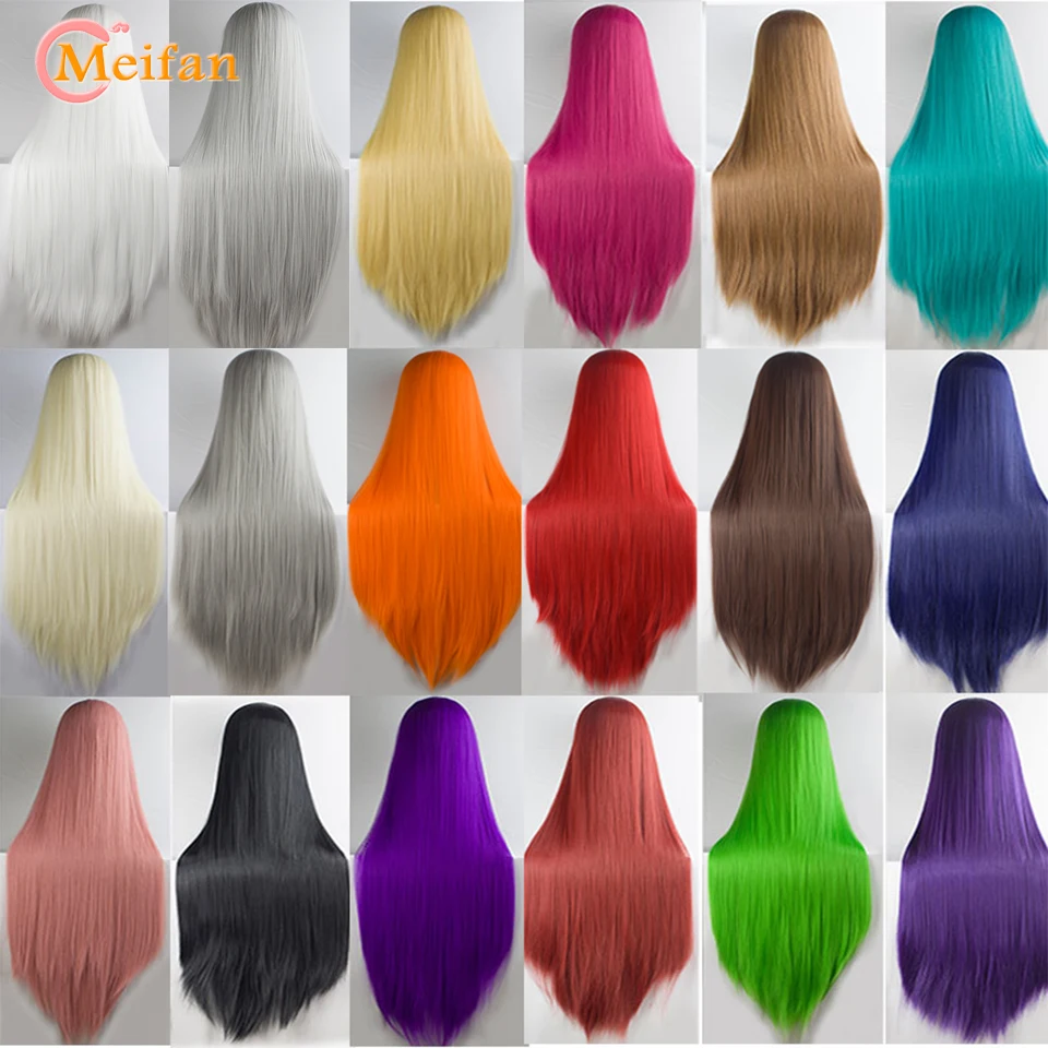 Meifan Synthetische Lolita Cosplay Pruik Blonde Blauw Rood Roze Groen Paars Haar Voor Cosplay Party 100Cm Lange Rechte Pruiken voor Vrouwen