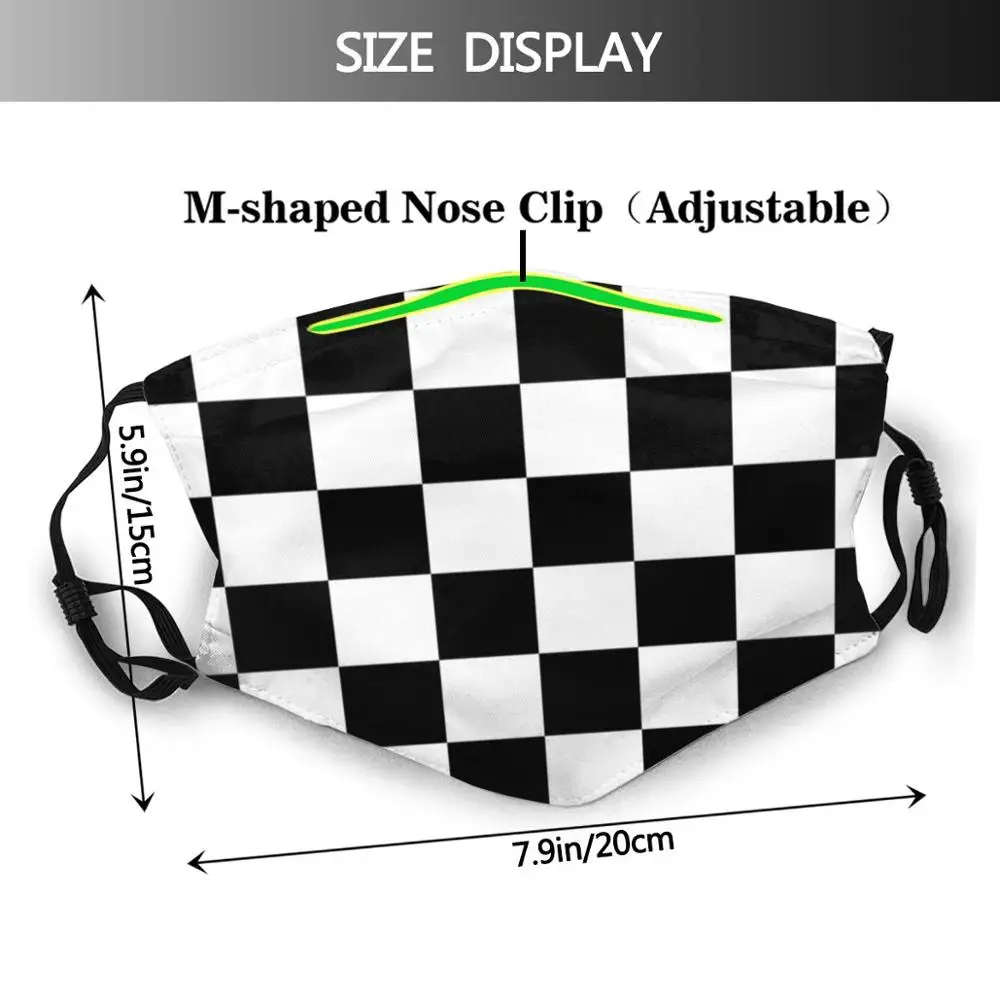 Chequered bandeira quadriculada corrida carro vencedor colcha capa de telefone edredon engraçado impressão pm2.5 reutilizável filtro máscara facial chequered