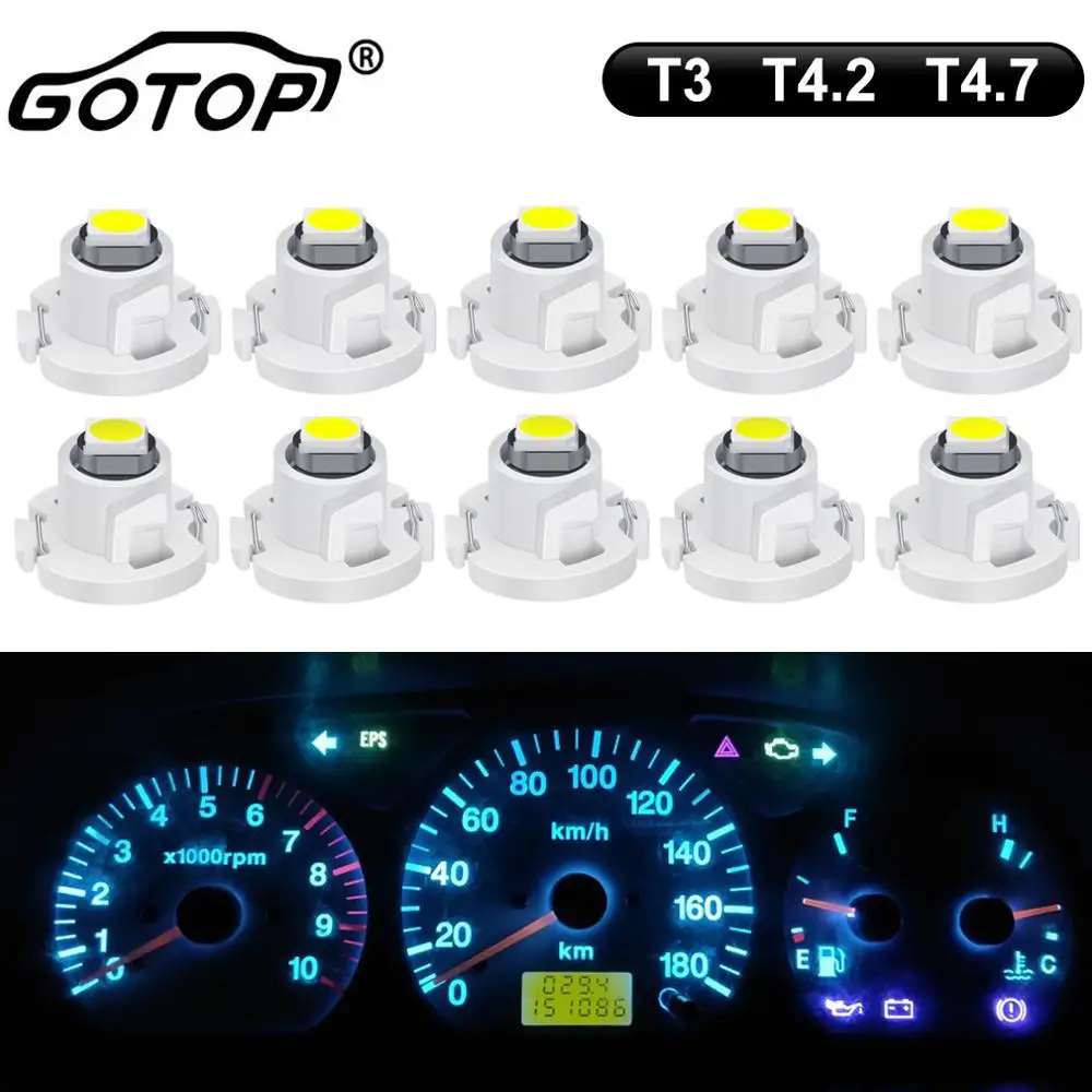 10x T3 T4.2 T4.7 Led Bulb Car Board Instrument Panel Lamp 3030 Chips Auto Interior Side Light Dashboard Led Light 6000K White