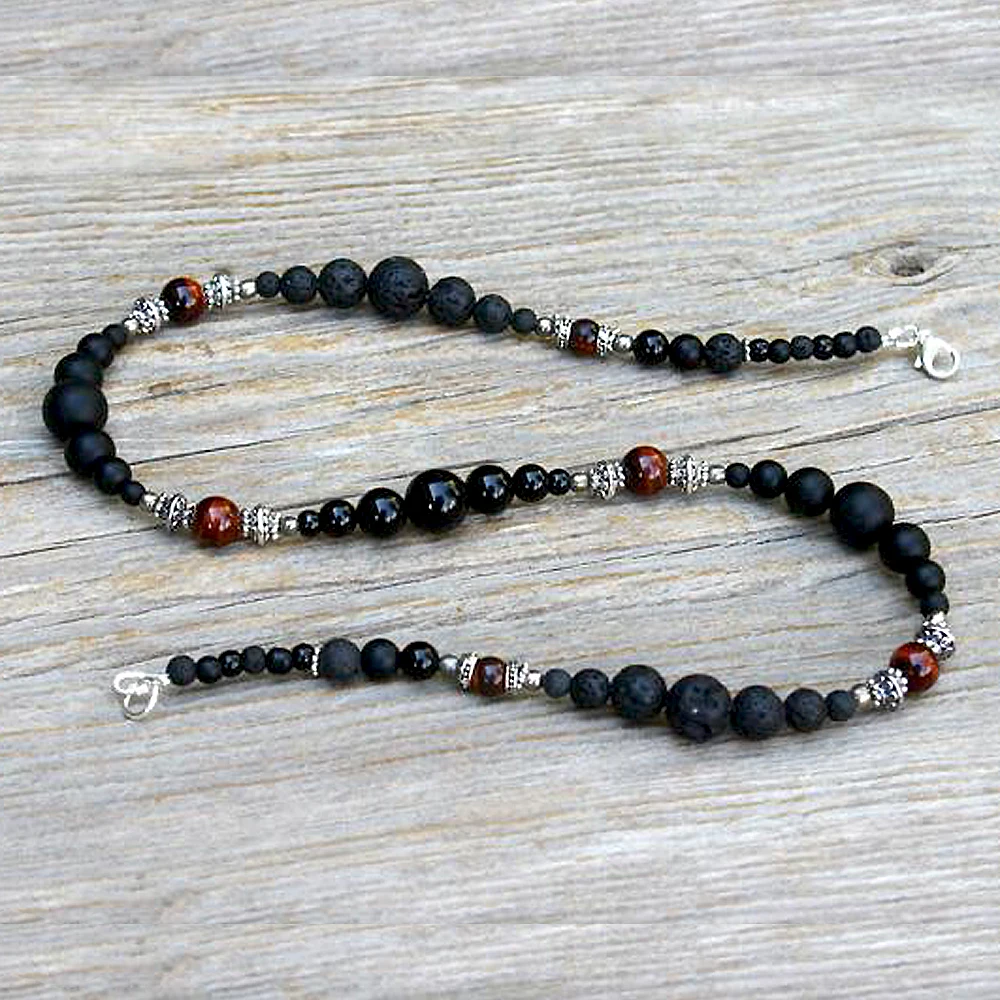 Natural Real Tiger eye Beaded Necklace For Men Masculine Black Chokers Necklaces Casual Mens Guy Jewelry Handmade